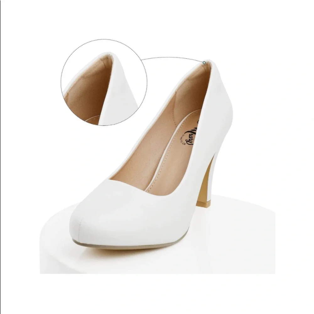Trary White Round Toe High Heel Pumps - Picture 6 of 9